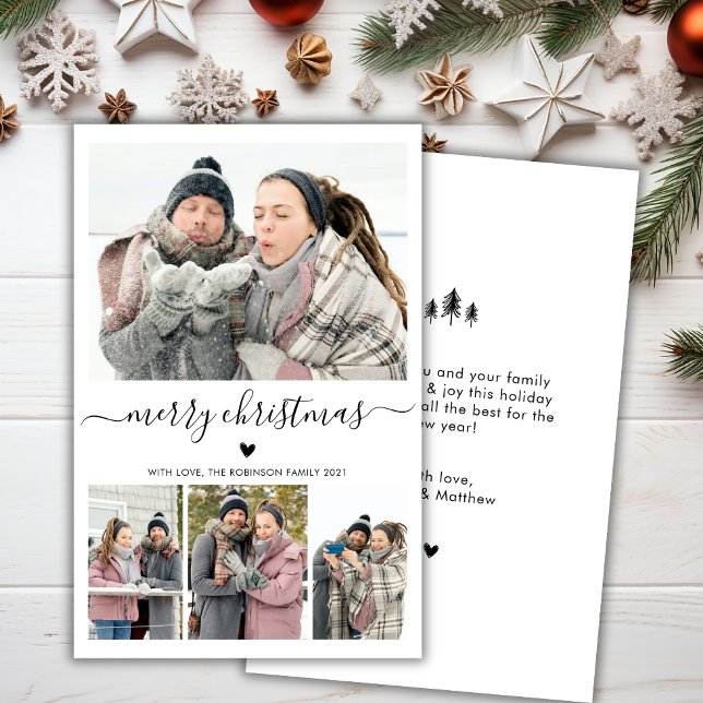 Budget Minimalist 4 Photo Collage Christmas Card (Creator Uploaded)