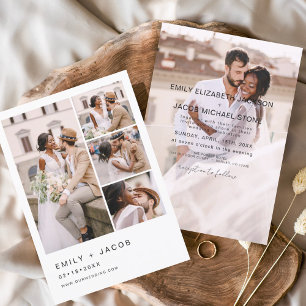 Budget Minimalist 5 Photo Wedding Invitation