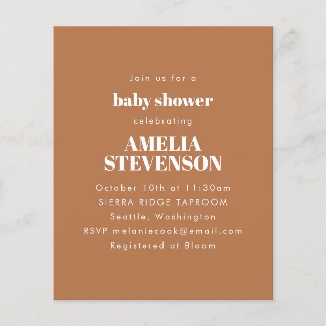 Budget Minimalist Baby Shower Terracotta Invite (Front)