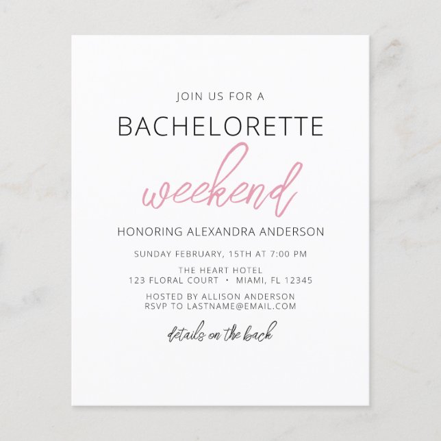 Budget Minimalist Bachelorette Weekend Party (Front)