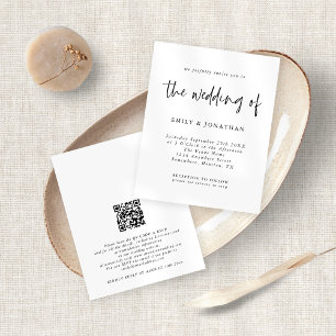 Budget Minimalist Black White QR Code Wedding 
