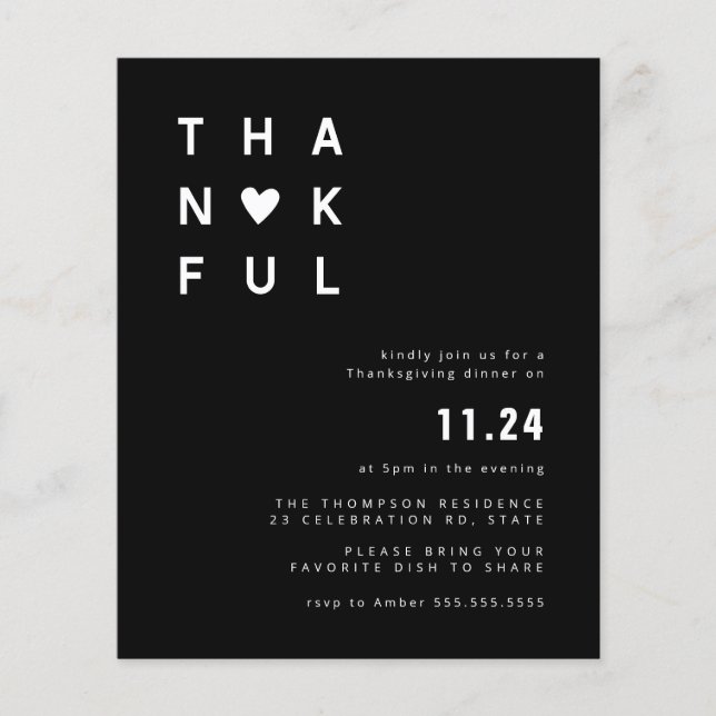 Budget Minimalist Black White Thanksgiving Dinner (Front)