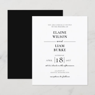 Budget Minimalist Black White Wedding Invitation