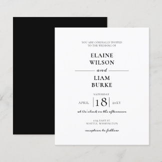 Budget Minimalist Black White Wedding Invitation