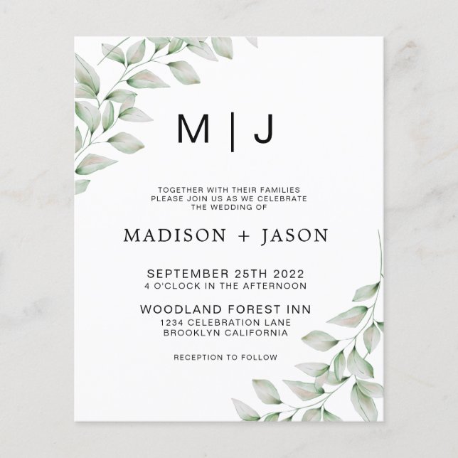 BUDGET Minimalist Bold Greenery Monogram Wedding (Front)