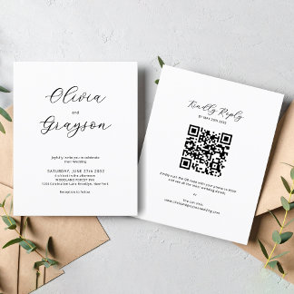 BUDGET Minimalist Calligraphy QR code RSVP Wedding