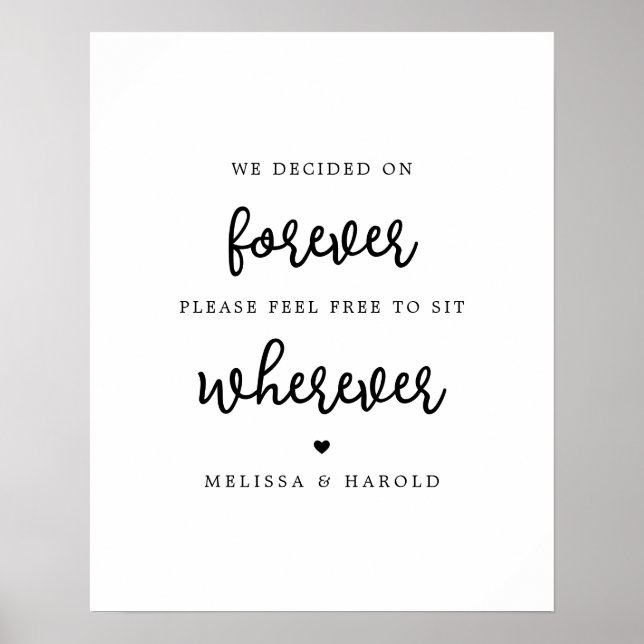 Budget Minimalist Calligraphy Wedding Sit Wherever Poster (Front)