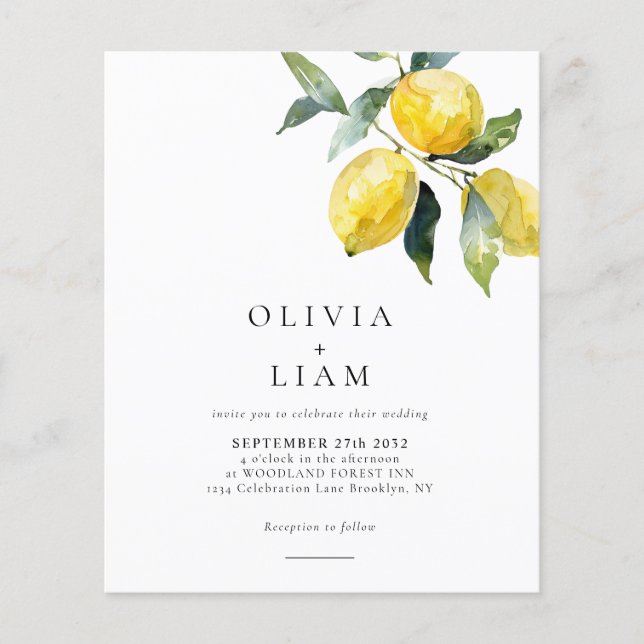 BUDGET Minimalist Citrus Lemon Watercolor Wedding (Front)