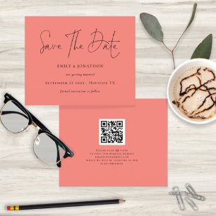 Budget Minimalist Coral Rose Qr Code Save The Date