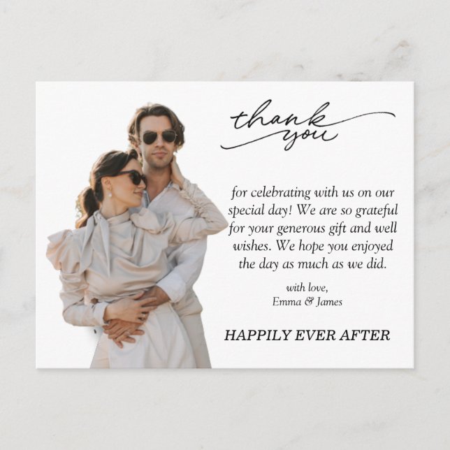 Budget Minimalist Custom Photo Wedding Thank You Postcard (Front)