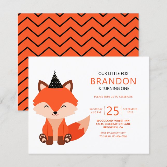 Budget Minimalist Cute Little Fox Zigzag Birthday (Front/Back)