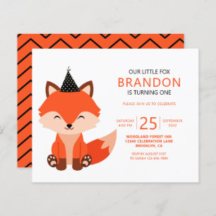 Budget Minimalist Cute Little Fox Zigzag Birthday