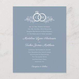 Budget Minimalist Dusty Blue Wedding Invitation