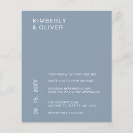 Budget Minimalist Dusty Blue Wedding Invitation