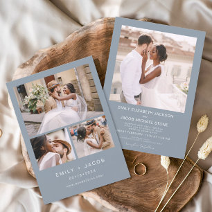 Budget Minimalist Dusty Blue Wedding Invitation
