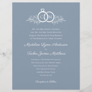 Budget Minimalist Dusty Blue Wedding Invitation