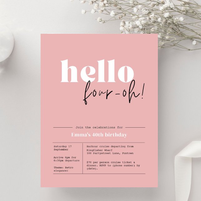 Budget minimalist dusty pink 40th Invitation Postcard (Creator Uploaded)