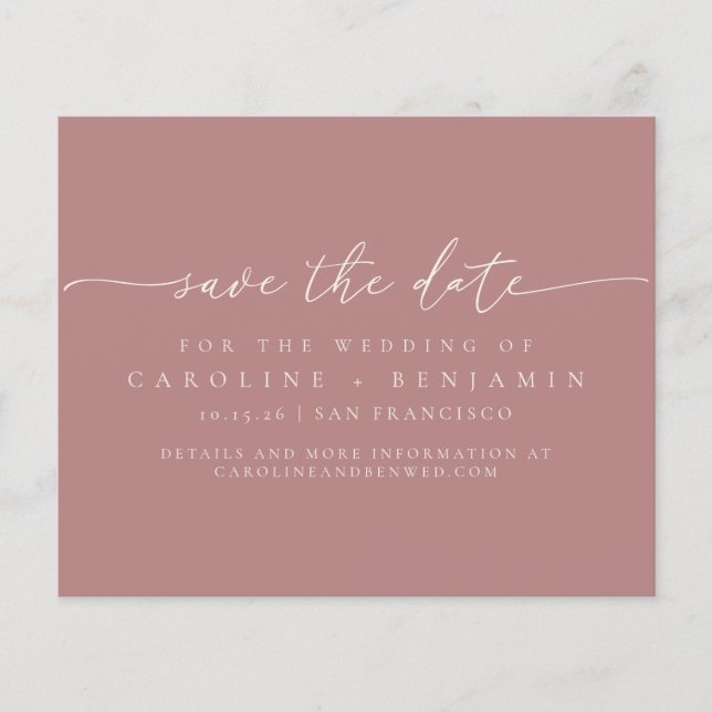Budget Minimalist Dusty Rose Wedding Save Date (Front)