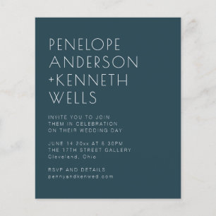 Budget Minimalist Elegant Dark Teal Wedding Invite