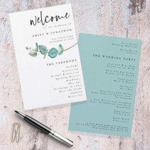 Budget Minimalist Eucalyptus Wedding Program