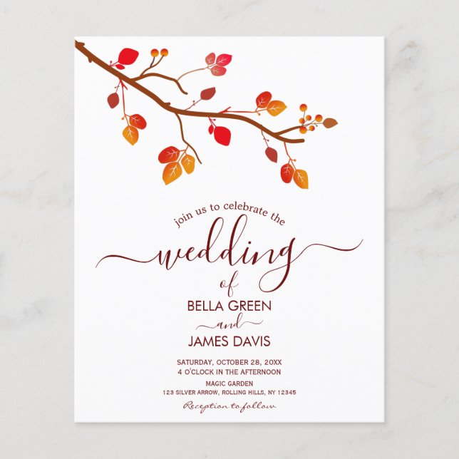 Budget Minimalist Fall Autumn Wedding Invitation (Front)