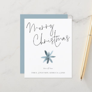 Budget Minimalist Flower Teal Merry Christmas Card