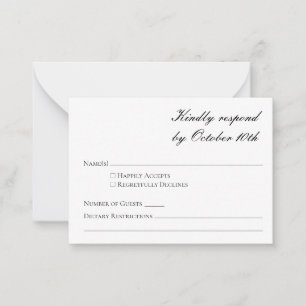 Budget Minimalist Formal Black White Script RSVP Card