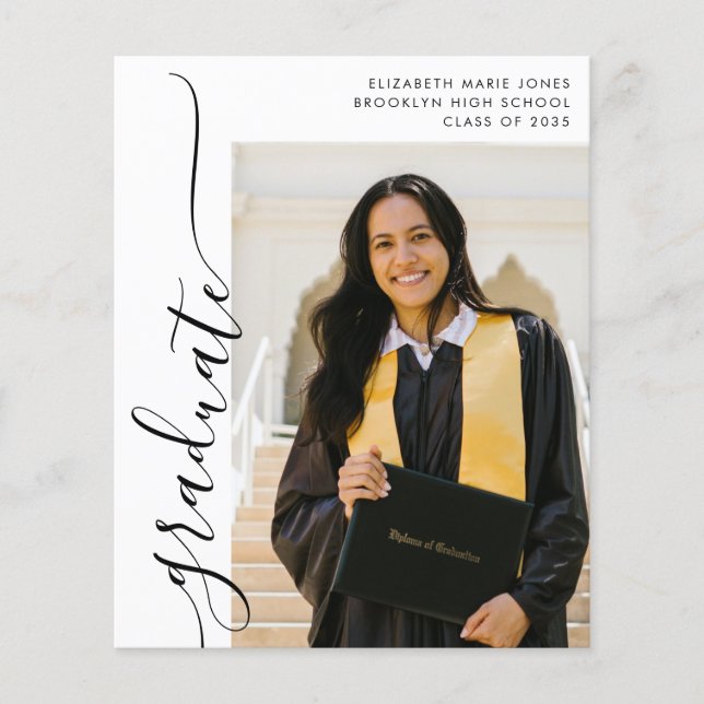 Budget Minimalist Graduate Photo Graduation Card (Front)