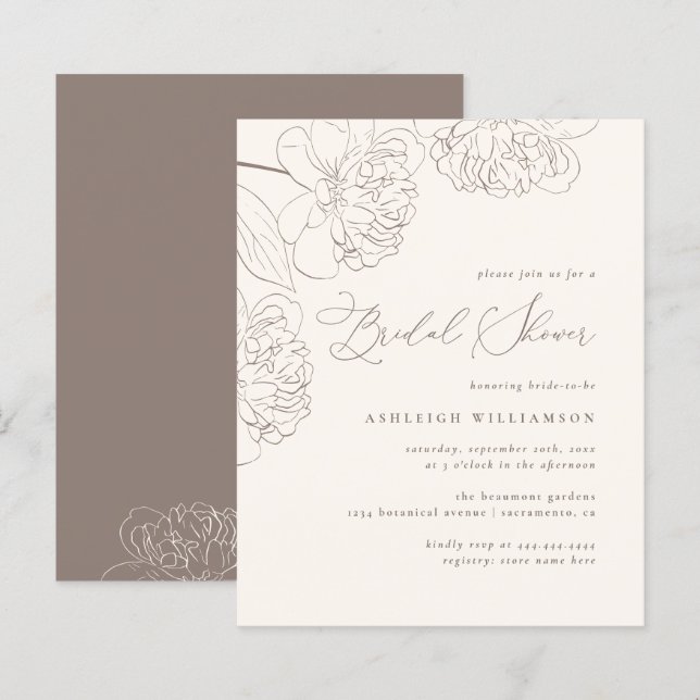 Budget Minimalist Hand-drawn Peonies Bridal Shower (Front/Back)