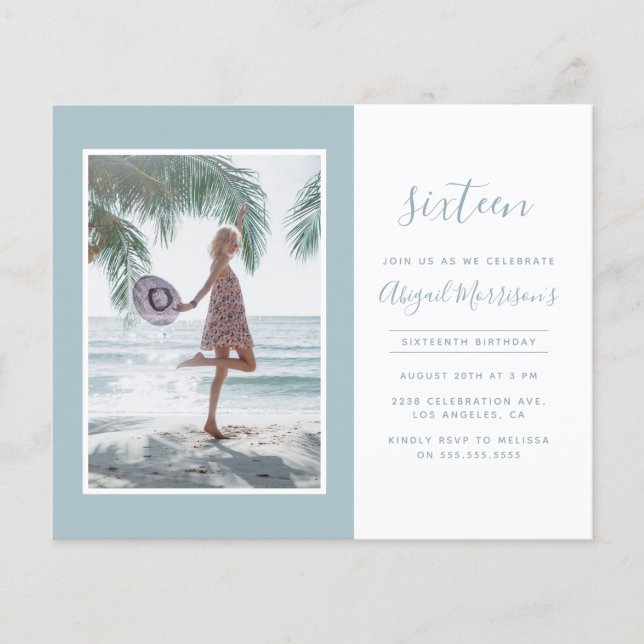 Budget Minimalist Light Blue Photo Birthday Party (Front)