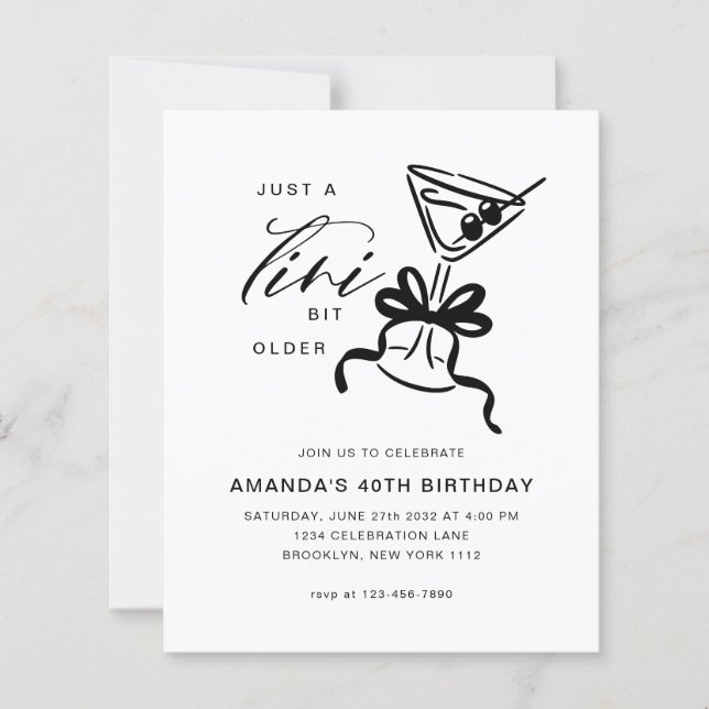 BUDGET Minimalist Martini Black & White Birthday  (Front)