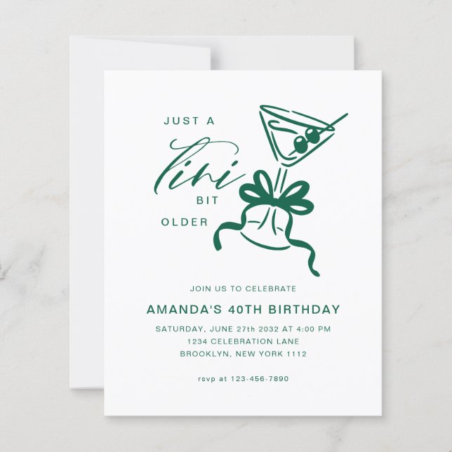 BUDGET Minimalist Martini Green Birthday  (Front)