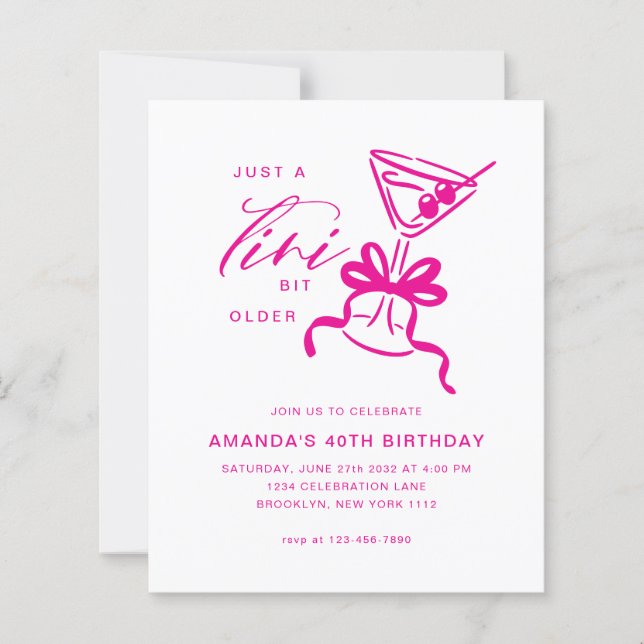 BUDGET Minimalist Martini Magenta Birthday  (Front)