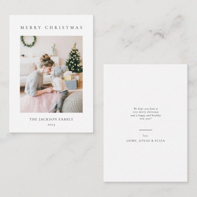 BUDGET Minimalist Merry Christmas Family Photo Card (Front/Back)