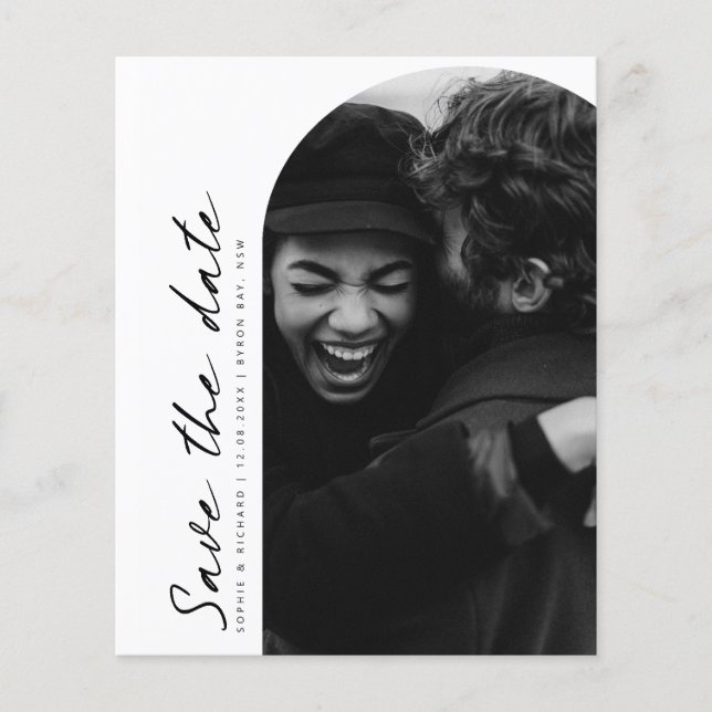 Budget Minimalist modern arch photo Save the Date Flyer (Front)