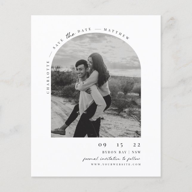 Budget Minimalist modern arch photo Save the Date Flyer (Front)
