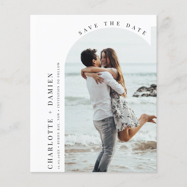 Budget Minimalist modern arch photo Save the Date  Flyer (Front)