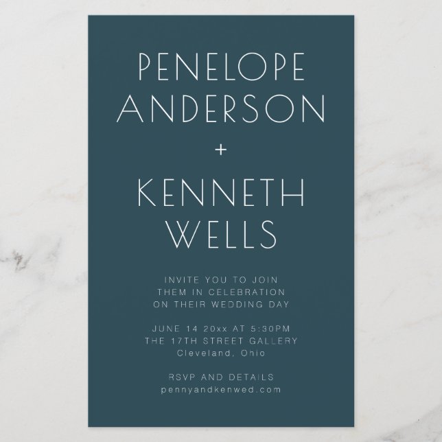 Budget Minimalist Modern Dark Teal Wedding Invite (Front)