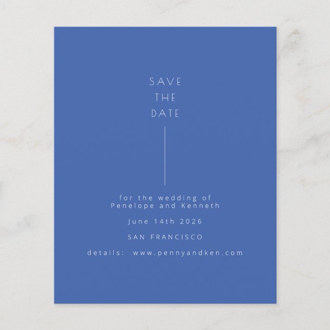 Budget Minimalist Modern Photo Blue Save The Date (Front)