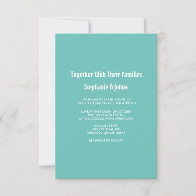 Budget Minimalist Modern Teal Blue White Wedding Invitation (Front)