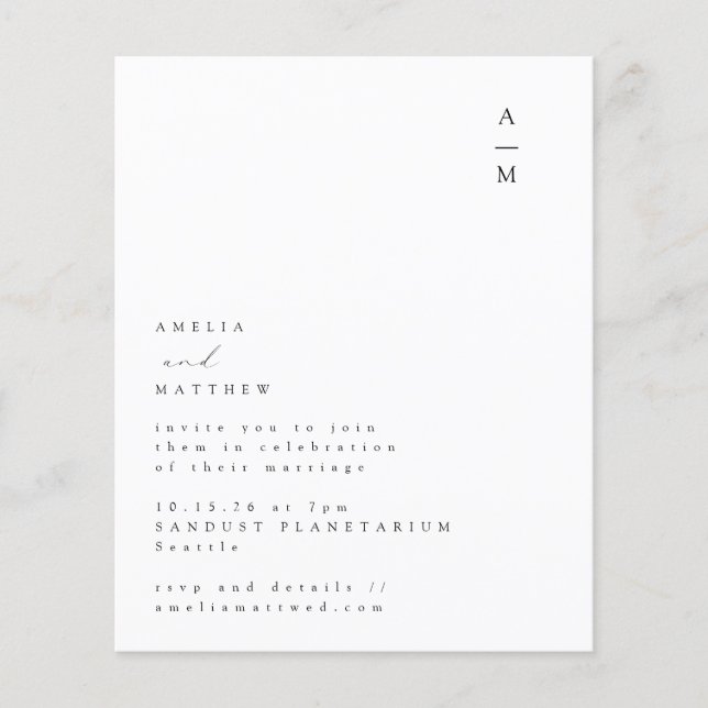Budget Minimalist Monogram Text Wedding Invitation (Front)