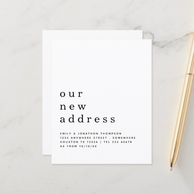 Budget Minimalist Moving New Address Details (Front/Back In Situ)