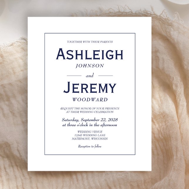 Budget Minimalist Navy Blue Wedding Invitation (Creator Uploaded)