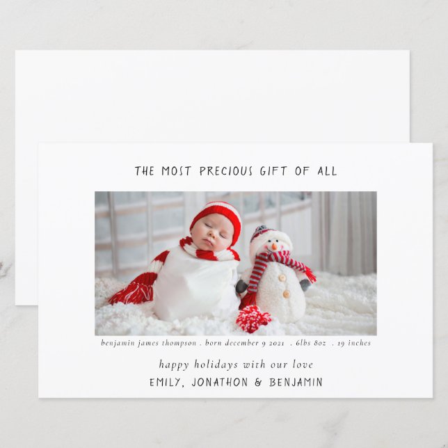 Budget Minimalist Newborn Stats Photo Christmas (Front/Back)