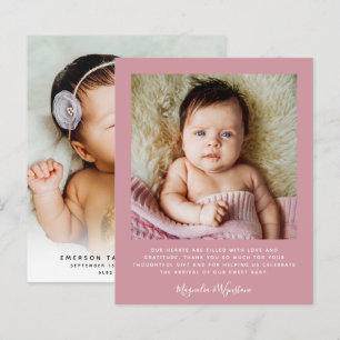 Budget Minimalist Photo Pink Baby Thank You Card