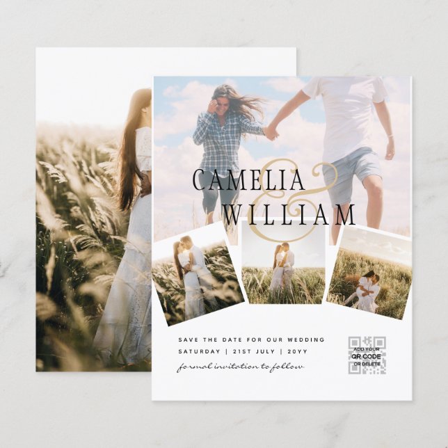 Budget  Minimalist PHOTO QR CODE Save The Date (Front/Back)