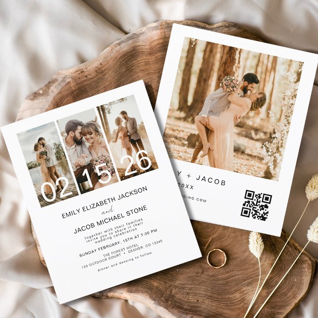 Budget Minimalist Photo QR code Wedding Invitation Flyer (Creator Uploaded)