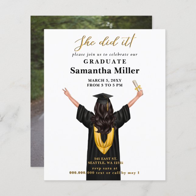 Budget Minimalist Photo She Did It Graduation (Front/Back)