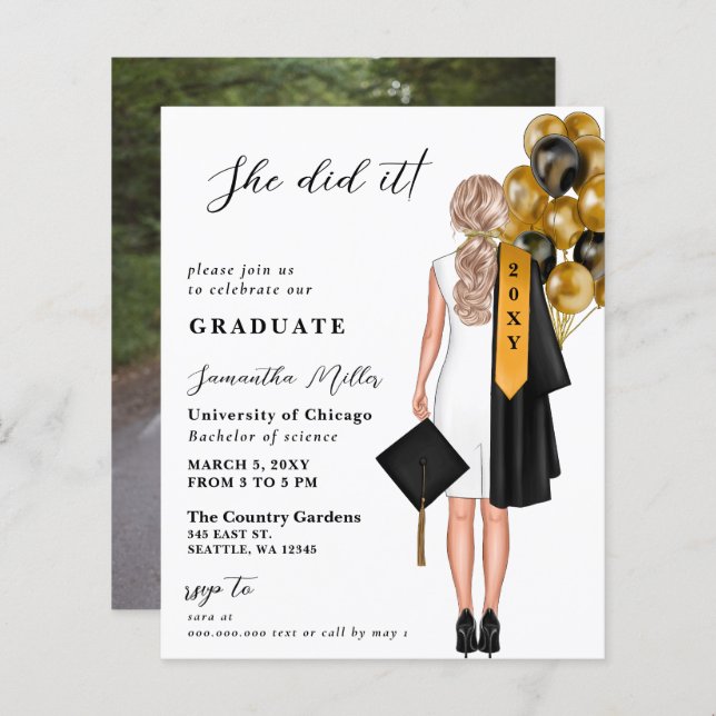Budget Minimalist Photo She Did It Graduation (Front/Back)