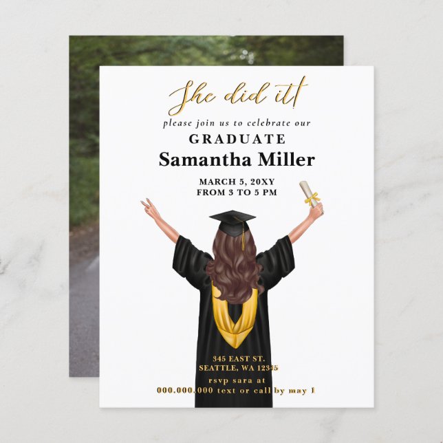 Budget Minimalist Photo She Did It Graduation (Front/Back)